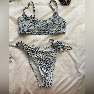 Red white and blue cheetah bikini set